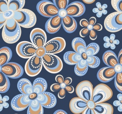Dvojitá gázovina / mušelín retro květy na námořnické modré 