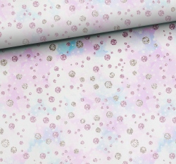 Teplákovina potisk diamanty na růžovo - fialové noční obloze