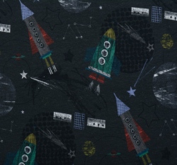 Teplákovina potisk rakety mezi planetami na černé