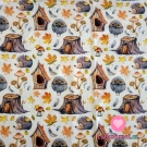 Teplákovina potisk sovička, ježeček mezi pařezy a podzimní listí