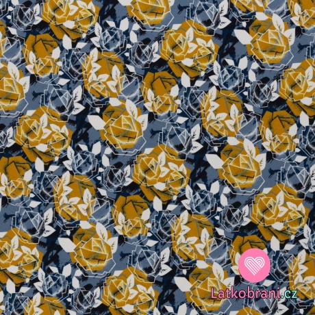 Teplákovina potisk květiny v podzimních barvách, v okrovo - šedých tónech