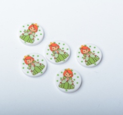 Knoflík kulatý, dětský s princeznou v zelených šatech