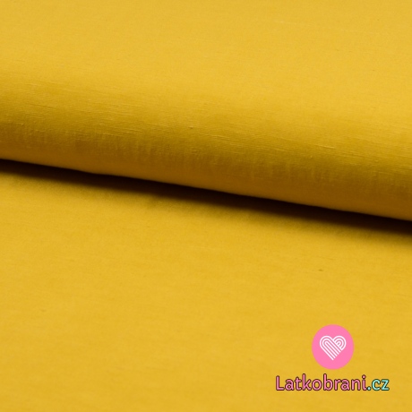 Viskóza s příměsí lnu (šatovka) jednobarevná hořčicová