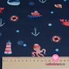 Úplet potisk mořský život chobotničky, velrybky a krabíka na světle modré, BIO