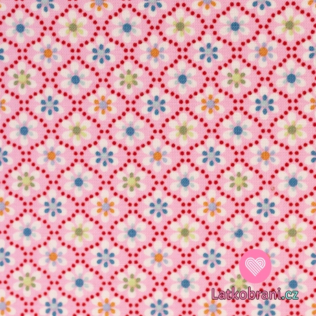 Bavlněné plátno kvítka na růžové
