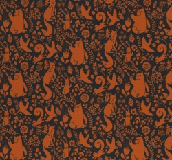 Teplákovina potisk oranžová lesní zvířátka na tmavě modré