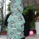 Teplákovina počesaná potisk tučňáci na bruslích na modré 