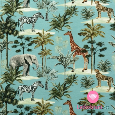 Úplet potisk zvířátka ze safari na modré 