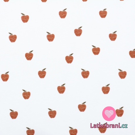 Úplet hnědá jablíčka na bílé, BIO
