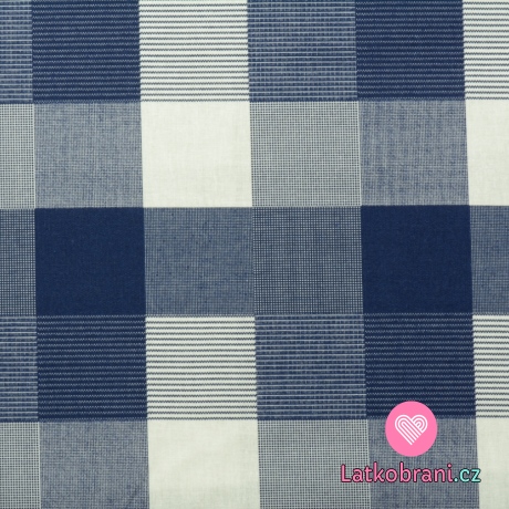 Bavlněné plátno modro - bílé kostky 