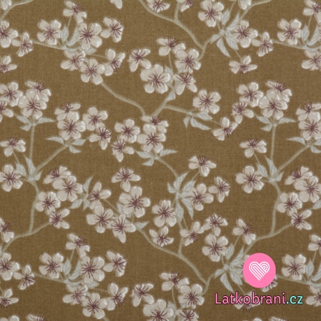 Bavlněné plátno sakury na tmavě hořčicové 