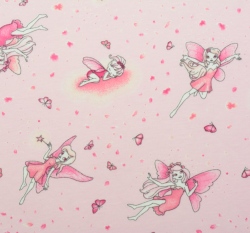 Bavlněný úplet potisk víly na růžové