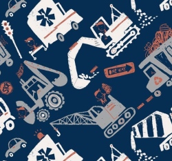 Úplet potisk stavební vozidla a sanitka na tmavě modré 