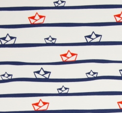 Úplet potisk papírová loďka mezi proužky na bílé 