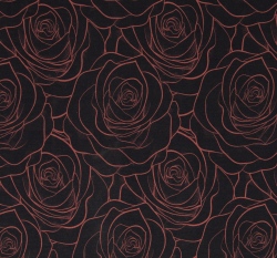 Modalová teplákovina potisk cihlové růže na černé