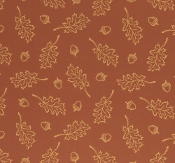 Bavlněné plátno potisk dubové listí a žaludy na cihlové