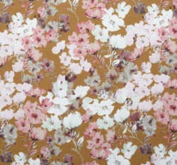 Úplet potisk malované květy na okrové, BIO