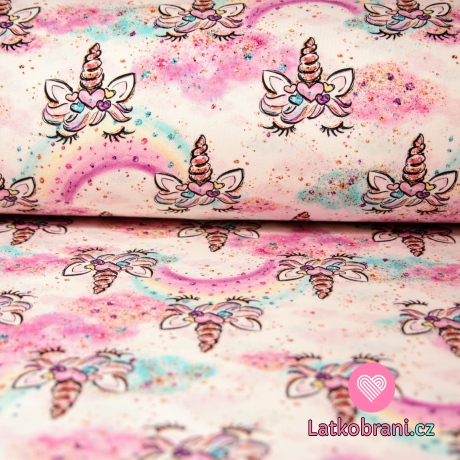 Teplákovina jednorožec s dlouhými řasami a duhou