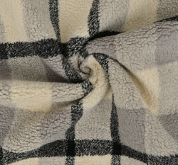 Kabátová károvaná látka, beránek šedý