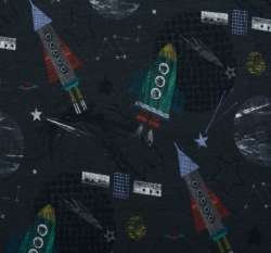 Teplákovina potisk rakety mezi planetami na modré