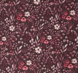 Modalová teplákovina potisk luční kvítí na temné bordó