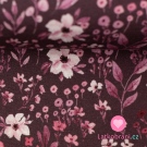 Modalová teplákovina potisk luční kvítí na temné bordó