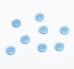 Knoflík kulatý čtyřdírkový, perleťový, modrý