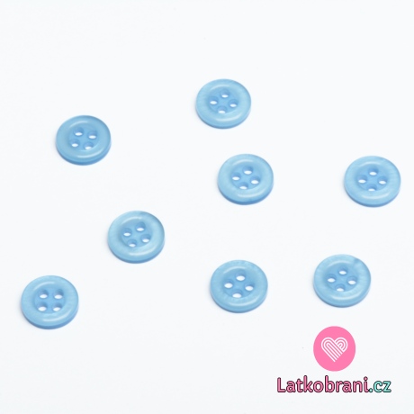 Knoflík kulatý čtyřdírkový, perleťový, modrý