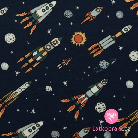 Teplákovina potisk rakety na tmavě modré