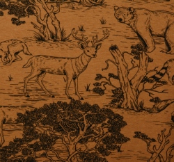 Teplákovina počesaná potisk Lesní zvířátka - okrová