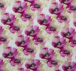 Dvojitá gázovina / mušelín sytě růžové vlčí máky na bílé