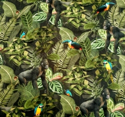 Teplákovina potisk gorily a papoušci v tropickém pralese