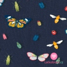 Úplet potisk vintage motýlci a broučci na tmavě modré 