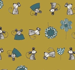 Úplet potisk myšky a kytičky na hořčicové