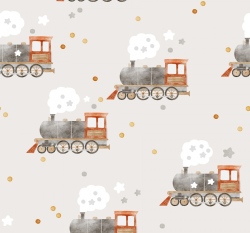 Teplákovina potisk vláček na krémové
