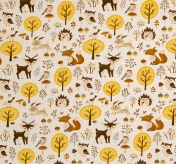 Úplet potisk lesní zvířátka na smetanové