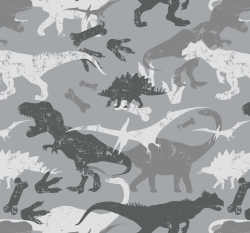 Teplákovina počesaná potisk dinosauři na šedé