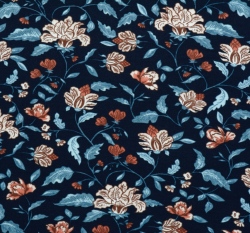 Bambusový úplet potisk květy na námořnicky modré