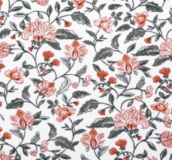 Bambusový úplet potisk květy na ecru