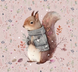 Panel veverka v kabátku na růžové 