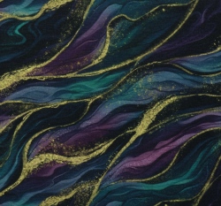 Viskózový úplet potisk fialovo-smaragdový mramor