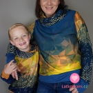 Teplákovina s příměsí modalu potisk abstraktní panoráma na žluto-černé