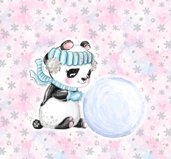 Panel panda se sněhovou koulí na růžové