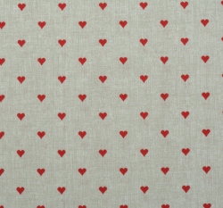 Bavlněné plátno červená srdíčka na béžové 