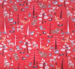 Úplet potisk lesní zvířátka na jemňoučkém červeném melíru