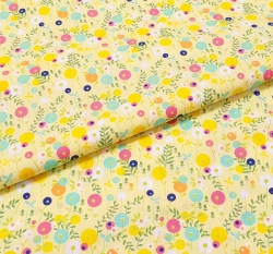 Bavlněné plátno jarní květy na žluté 