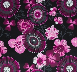 Softshell s fleecem potisk růžové malované květy na černé