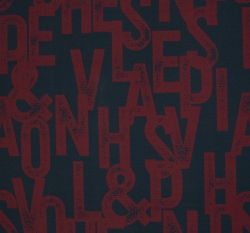 Modalová teplákovina potisk vínová písmena na černé 