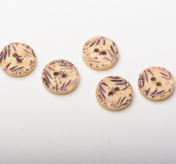 Knoflík kulatý, fialový s lístečky - malý