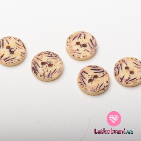 Knoflík kulatý, fialový s lístečky - malý